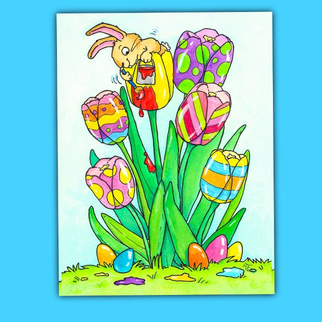 Cute Spring Easter bunny and flowers Postcard (.)