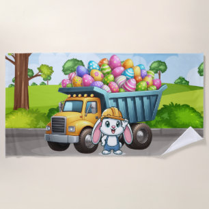 Cute spring/Easter bunny dump truck Beach Towel