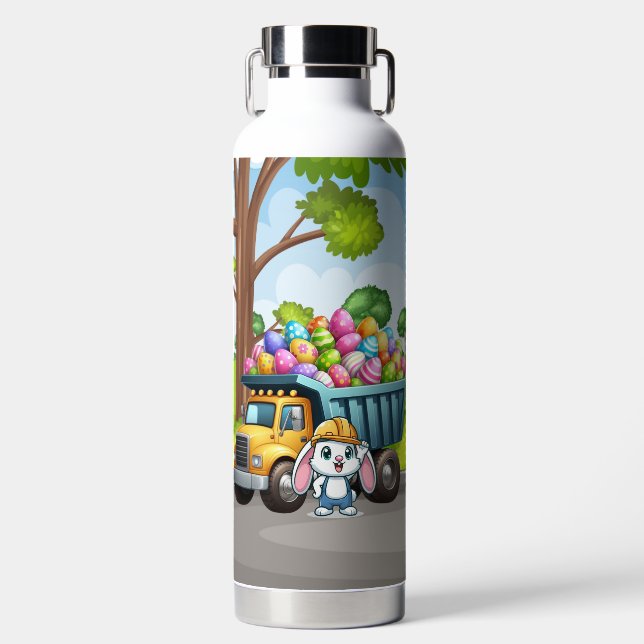 Cute spring/Easter bunny dump truck Water Bottle (Front)