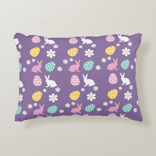 Cute Spring Easter Bunny Floral Pattern Egg Hunt  Decorative Cushion (Front)