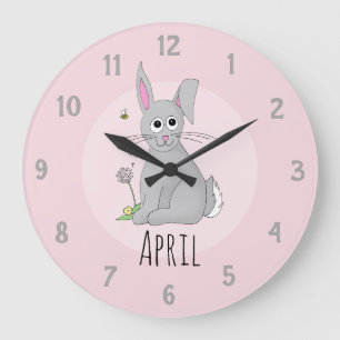 Cute Spring Easter Bunny Rabbit Name Kids Nursery Large Clock