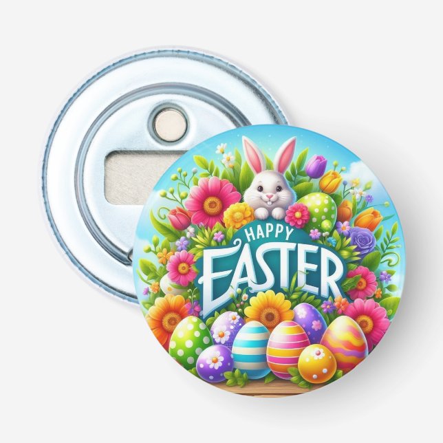 Cute spring/Easter bunny with egg Bottle Opener (Front)