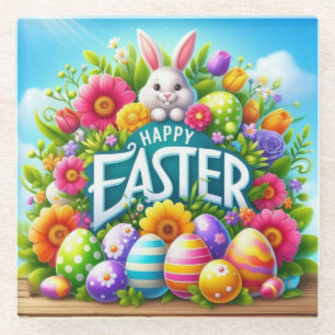 Cute spring/Easter bunny with egg Glass Coaster