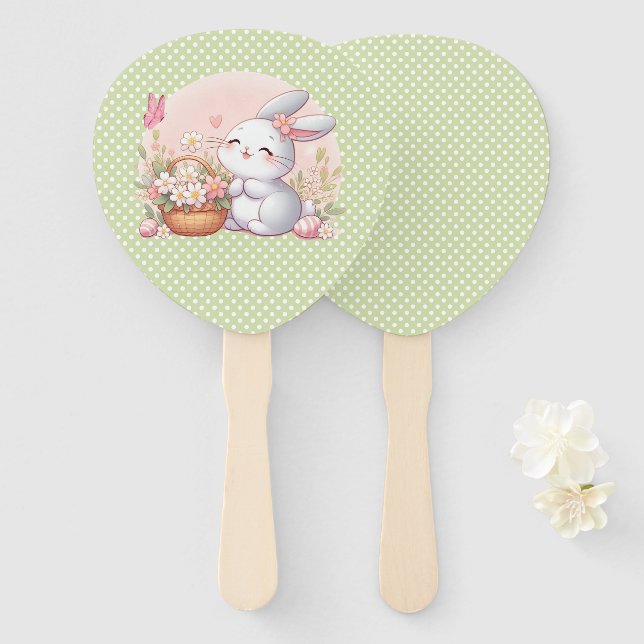 Cute spring/Easter bunny with egg Hand Fan (Front and Back)