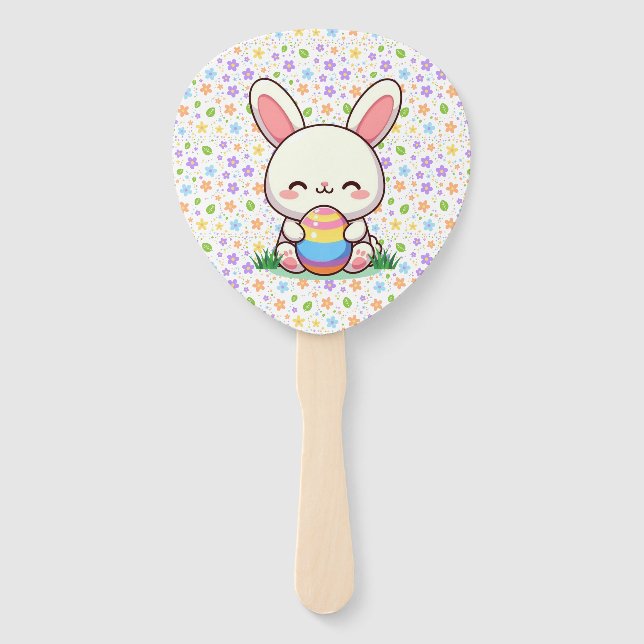Cute spring/Easter bunny with egg Hand Fan (Front)
