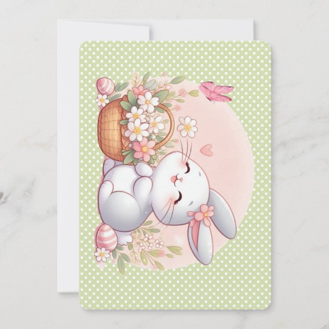 Cute spring/Easter bunny with egg Holiday Card (Front)