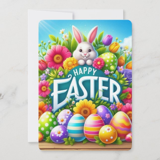 Cute spring/Easter bunny with egg Holiday Card (Front)