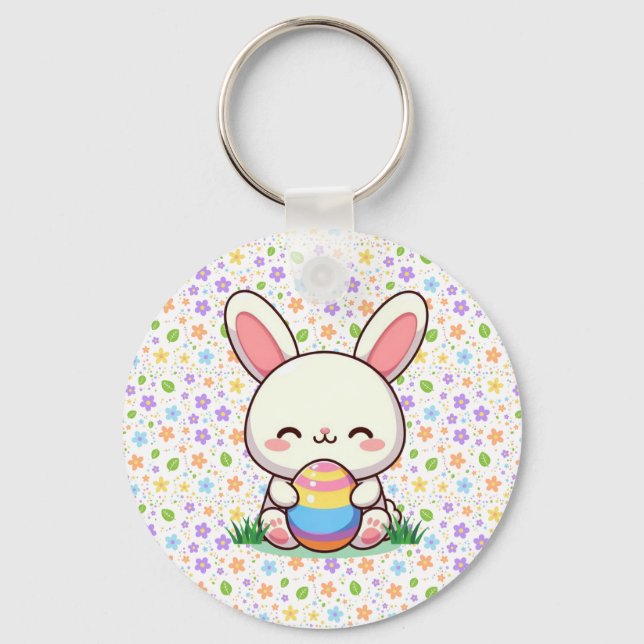 Cute spring/Easter bunny with egg Key Ring (Front)