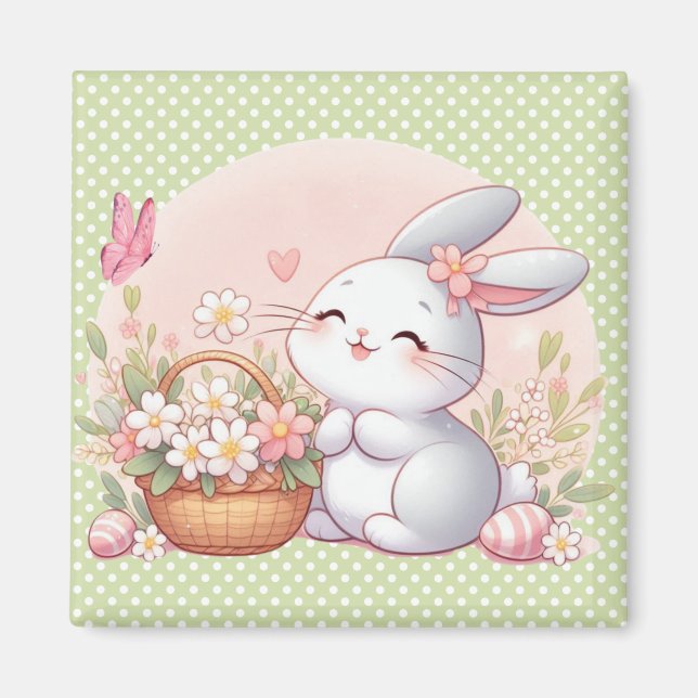 Cute spring/Easter bunny with egg Magnet (Front)