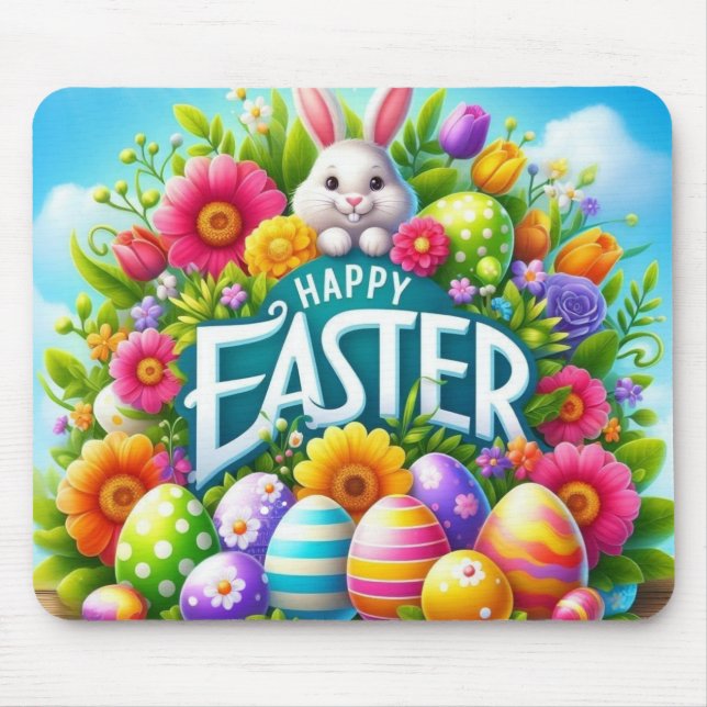 Cute spring/Easter bunny with egg Mouse Mat (Front)