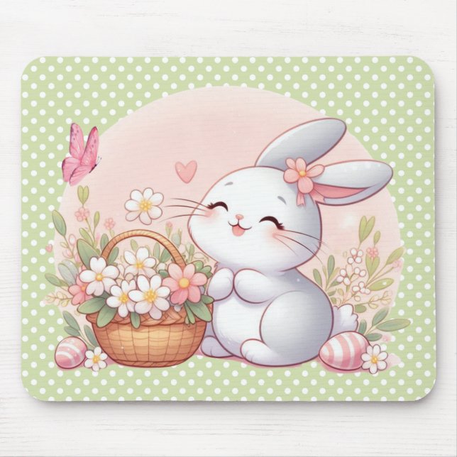 Cute spring/Easter bunny with egg Mouse Mat (Front)