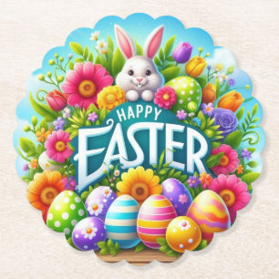 Cute spring/Easter bunny with egg Paper Coaster