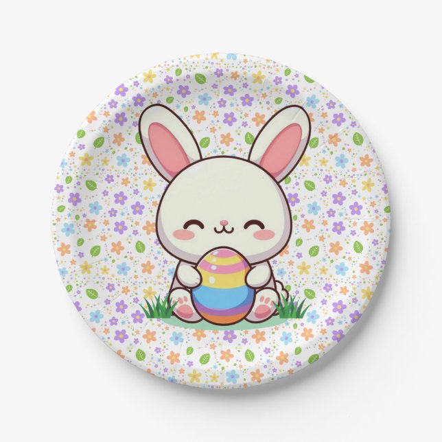 Cute spring/Easter bunny with egg Paper Plate (Front)