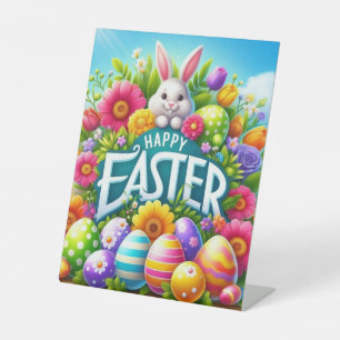 Cute spring/Easter bunny with egg Pedestal Sign