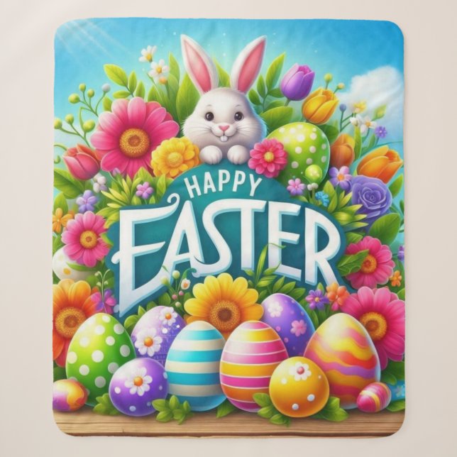 Cute spring/Easter bunny with egg Sherpa Blanket (Front)