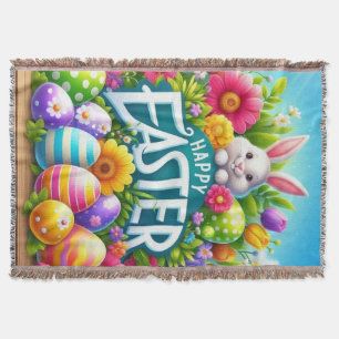 Cute spring/Easter bunny with egg Throw Blanket