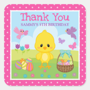 Cute Spring Easter Chick & Chocolate Eggs Birthday Square Sticker
