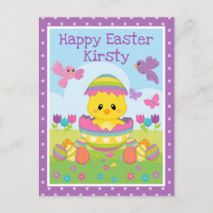 Cute Spring Easter Chick & Chocolate Eggs Easter Postcard