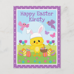 Cute Spring Easter Chick & Chocolate Eggs Easter Postcard