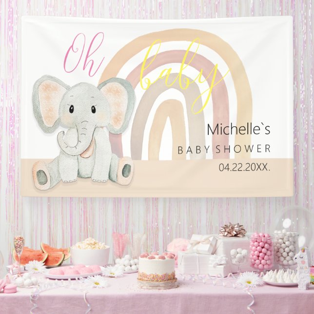 Cute Spring Elephant Watercolor Illustration Banner (Party)