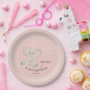 Cute Spring Elephant Watercolor Illustration Paper Plate