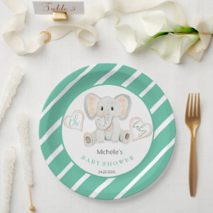 Cute Spring Elephant Watercolor Illustration Paper Plate