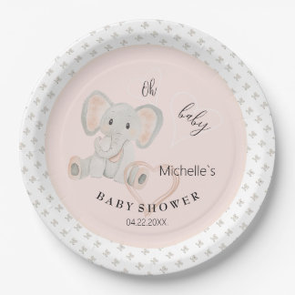 Cute Spring Elephant Watercolor Illustration Paper Plate