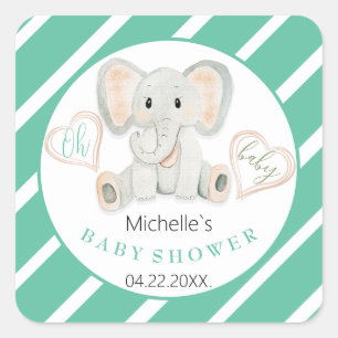 Cute Spring Elephant Watercolor Illustration Square Sticker