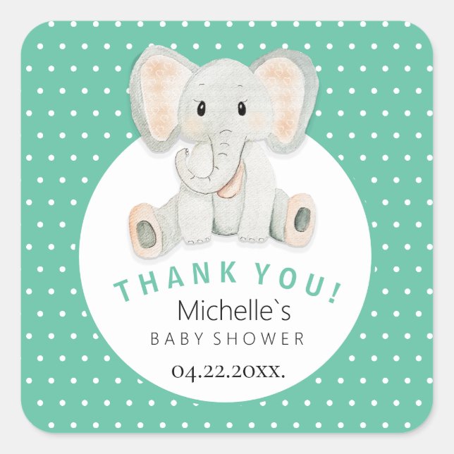 Cute Spring Elephant Watercolor Illustration Square Sticker (Front)