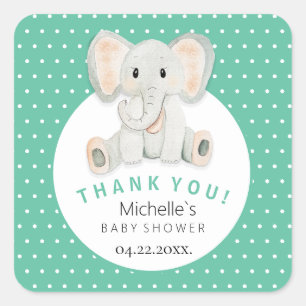 Cute Spring Elephant Watercolor Illustration Square Sticker