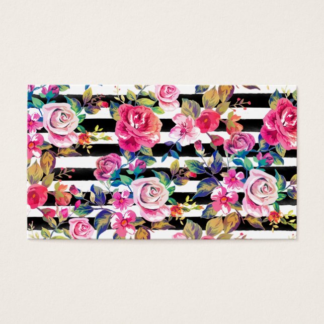 Cute spring floral and stripes watercolor pattern (Front)