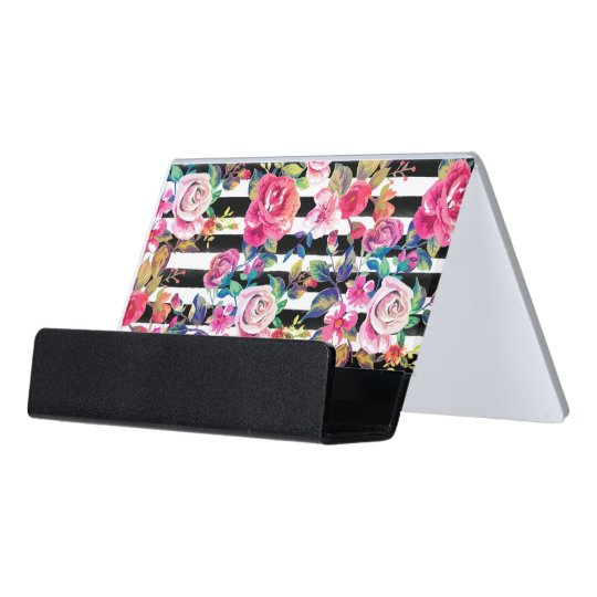 Cute Spring Floral And Stripes Watercolor Pattern Desk Business
