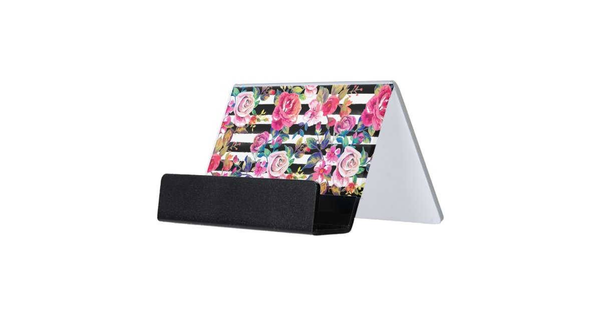 Cute Spring Floral And Stripes Watercolor Pattern Desk Business