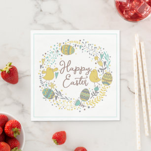 Cute Spring Floral Chicks Happy Easter Napkin