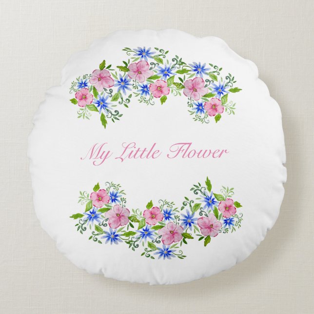 Cute spring floral pattern round cushion (Front)