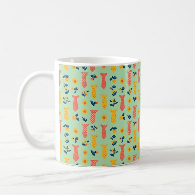 Cute Spring Flower and Tie Pattern Coffee Mug (Left)