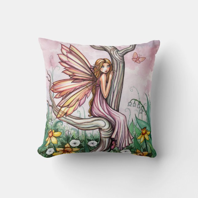 Cute Spring Flower Fairy in Daffodils Pillow (Front)