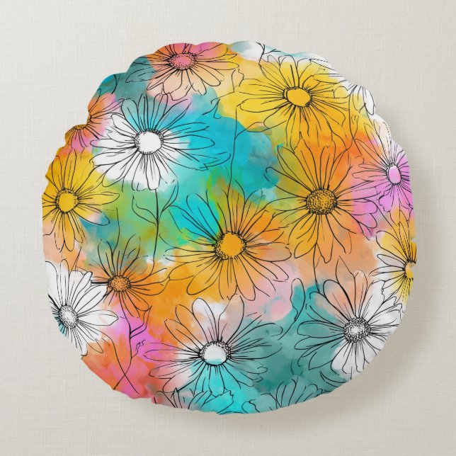 Cute Spring Flower Pattern Circular Pillow (Front)
