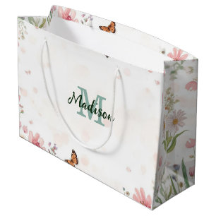 Cute Spring Flower Wildflower Bouquet Butterflies Large Gift Bag