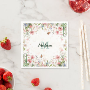 Cute Spring Flower Wildflower Bouquet Butterflies Napkin