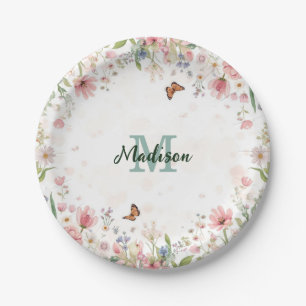 Cute Spring Flower Wildflower Bouquet Butterflies Paper Plate