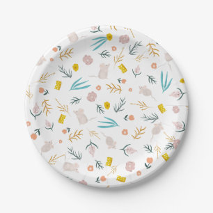 Cute spring mice cheese floral whimsical pattern paper plate