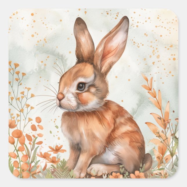 Cute Spring Rabbit Square Sticker (Front)