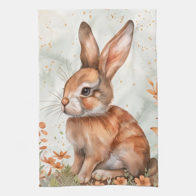 Cute Spring Rabbit Tea Towel (Vertical)