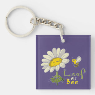  Cute Spring Scene with Daisy Flower and Bee Key Ring