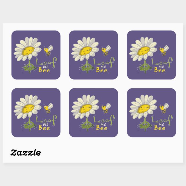  Cute Spring Scene with Daisy Flower and Bee Square Sticker (Sheet)