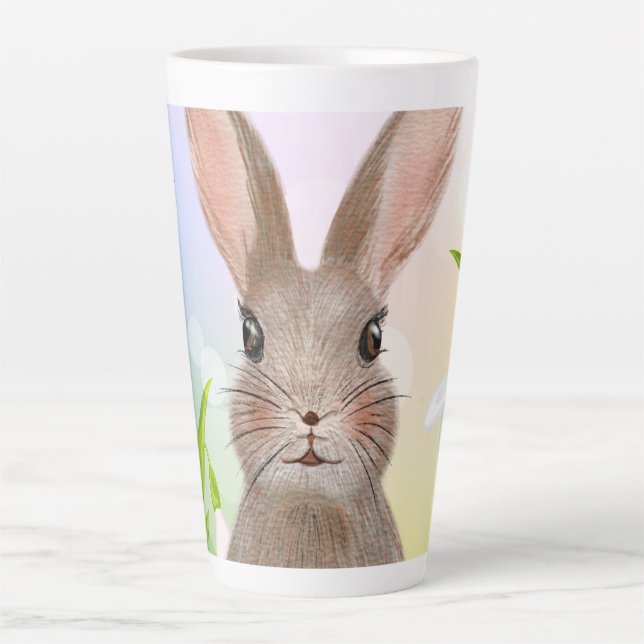 Cute Spring Watercolor Bunny Rabbit Latte Mug (Front)