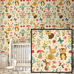 Cute Springtime Flowers Animals on Yellow Wallpaper