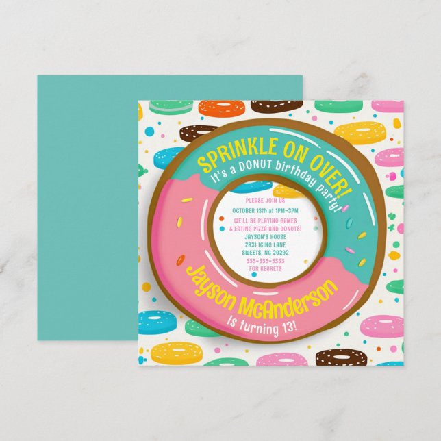 Cute Sprinkle Doughnut Birthday Party Invitation (Front/Back)