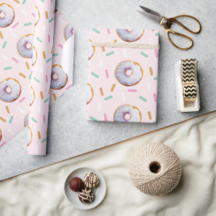 Cute Sprinkle Doughnut Watercolor Pattern Wrapping Paper